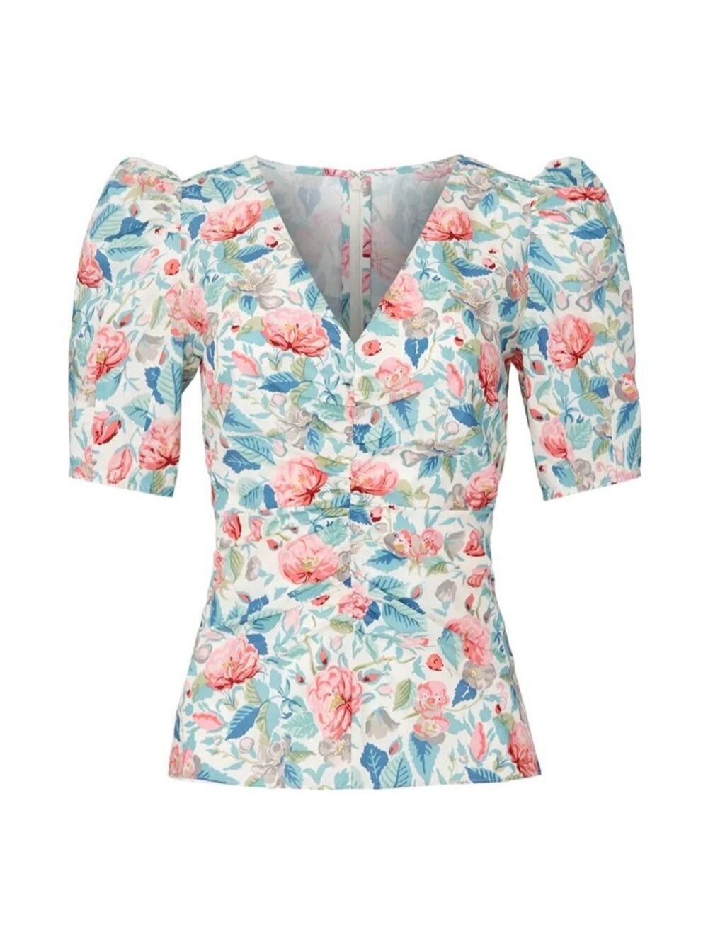 La Vie Rebecca Taylor Painted Garden Top Womens M Floral Puff Sleeve Cotton EUC